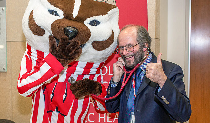 Dean Golden having fun with Bucky Badger