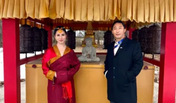 Third-year medical student Sonam Dolma and her dad, Gyurmey Namgyal, at Deer Park Buddhist Center in Oregon, Wisconsin
