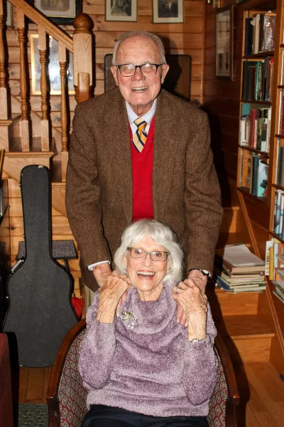 A smiling elderly couple