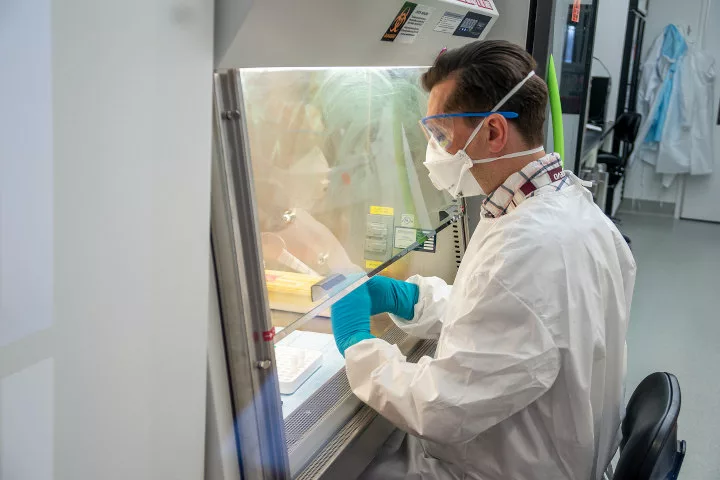 A virologist working in a lab