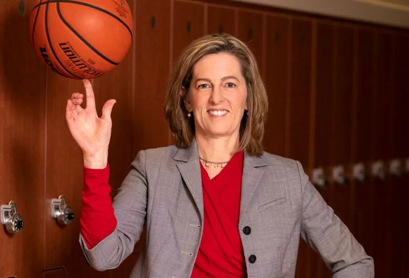 Elizabeth Burnside spinning a basketball on her finger