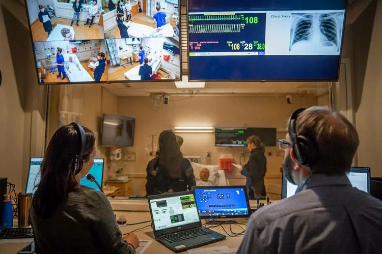 The control room of a medical simulation facility