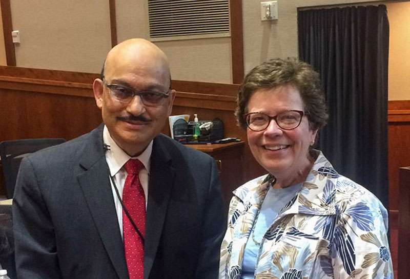 Dr. Sanjay Asthana and Chancellor Rebecca Blank