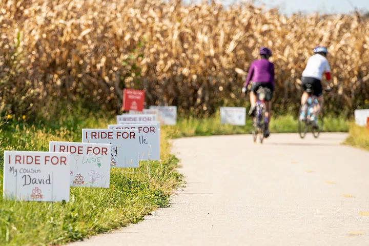 Cyclists riding to raise money for cancer research